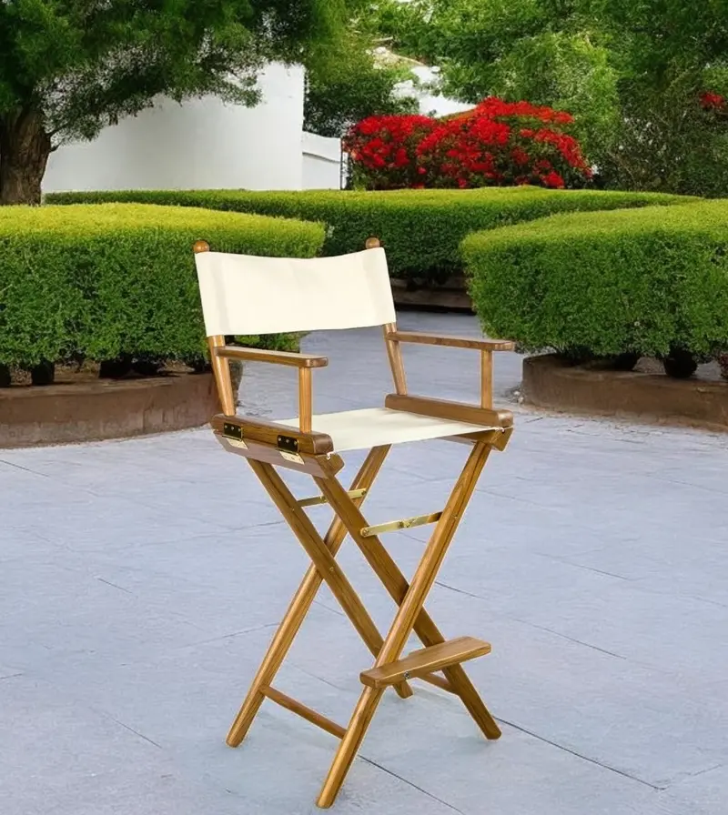 Ivory and Brown Solid Wood Indoor Outdoor Director Chair By Homeroots