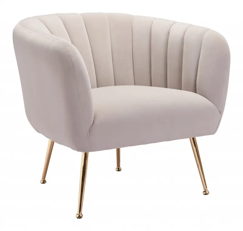 Ivory and Gold Super Soft Vertical Channel Accent Club Chair By Homeroots