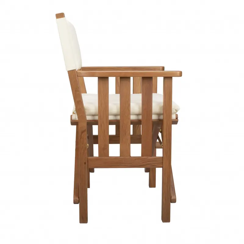 Ivory and Natural Wood Solid Wood Indoor Outdoor Director Chair with Ivory Cushion By Homeroots