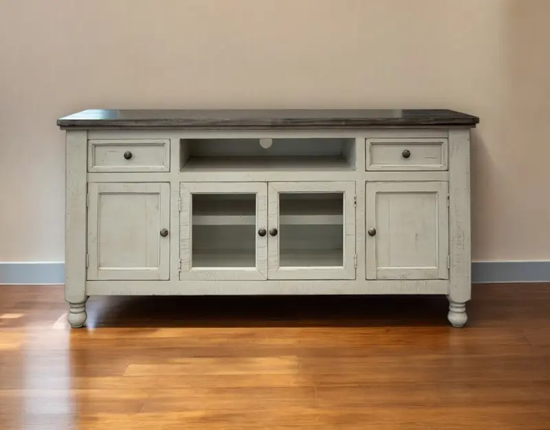 Ivory Solid Wood Enclosed Storage Distressed TV Stand By Homeroots