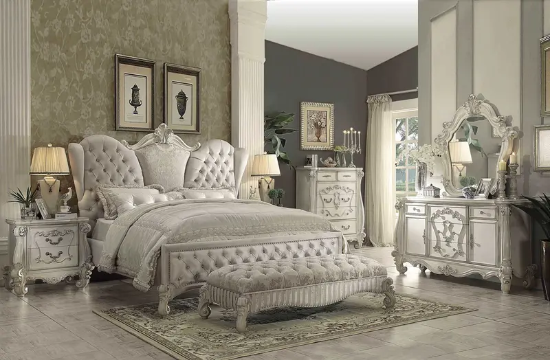 Ivory Velvet Bone White Upholstery Poly Resin Queen Bed By Homeroots