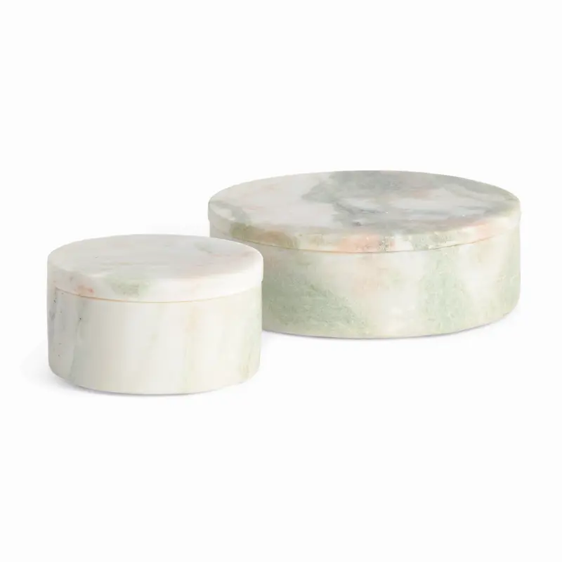 Johanna Marble Round Lidded Boxes, Set Of 2