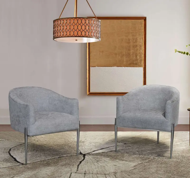Jolie Contemporary Accent Chair in Polished Stainless Steel Finish and Silver Fabric By Armen Living