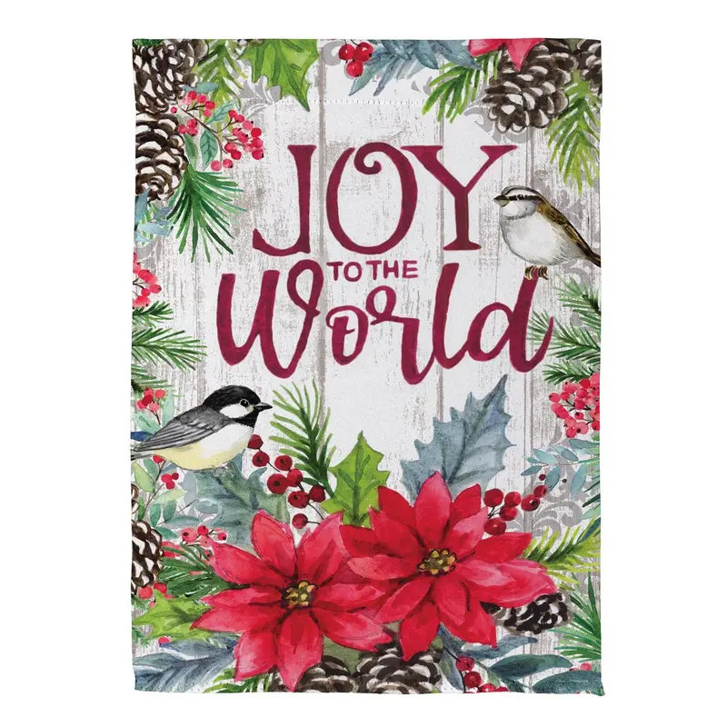 Joy To The World Floral Suede Flag House