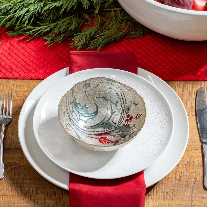 Joyful Traditions Bowl Glass Holly and Berries, 6"
