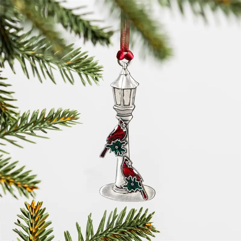Joyful Traditions Ornament Solid Pewter Lamp Post with Cardinals, 3.5"H
