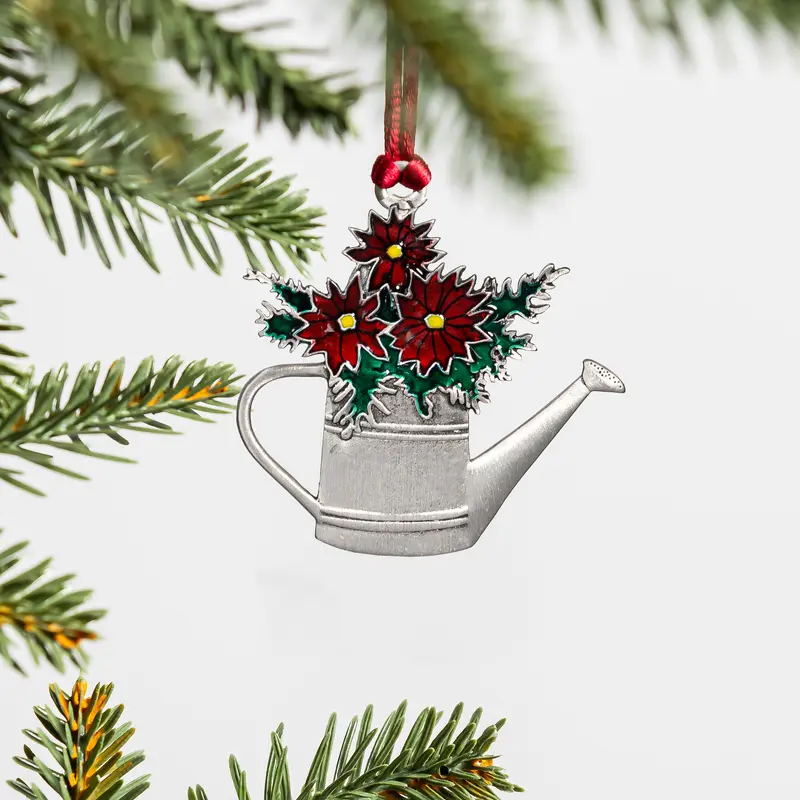 Joyful Traditions Ornament Solid Pewter Poinsettia Watering Can, 2.5"L