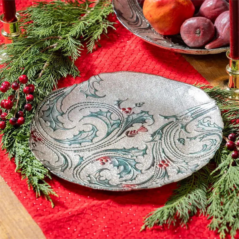 Joyful Traditions Plate Glass Holly Serving Plate, 12.5"