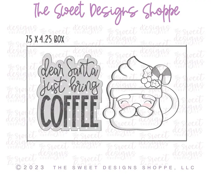 Just Bring COFFEE Plaque & Vintage Santa Mug Cookie Cutters Set - 2 Piece Set - Cookie Cutters