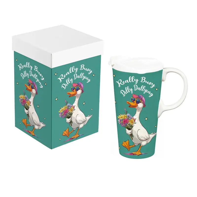 Just for Laughs Travel Cup Ceramic Perfect Cup, Really Busy Dilly Dallying, 17oz, Gift Box