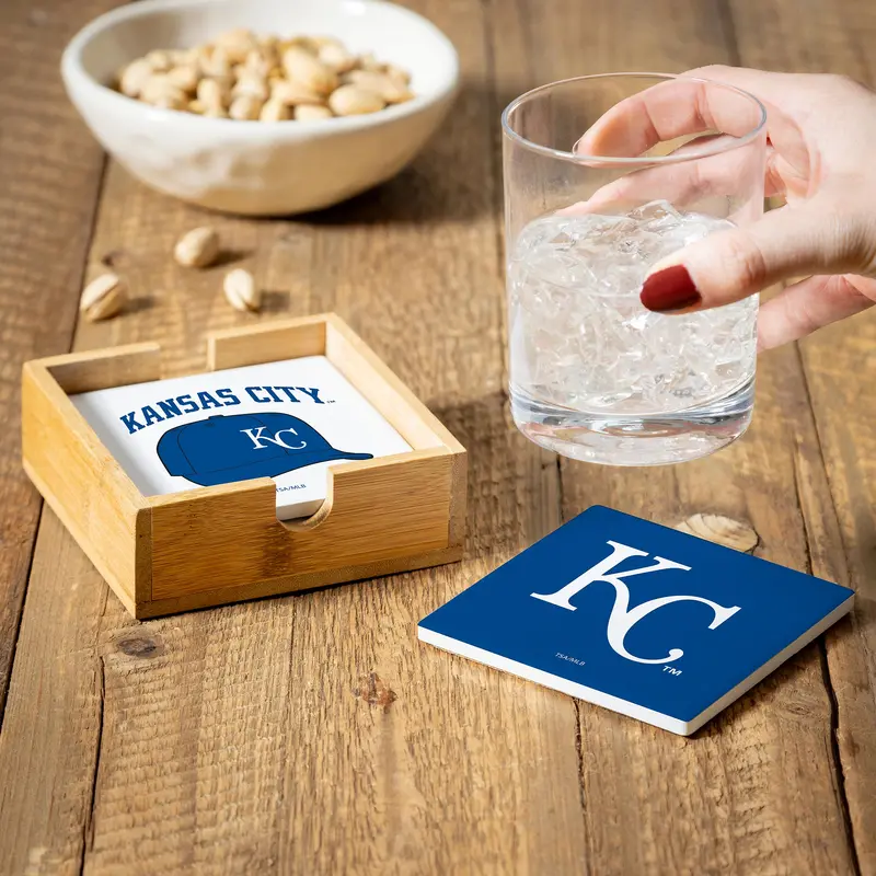 Kansas City Royals Ceramic Coasters Set, 4pcs with Wood Caddy