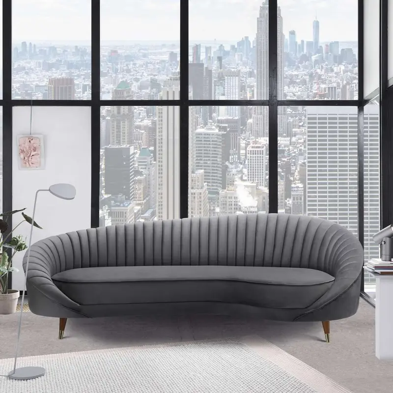 Karisma Dark Gray Curved Velvet Sofa By Armen Living
