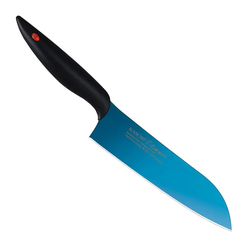 Kasumi 7" Titanium-Coated Santoku Knife, Blue