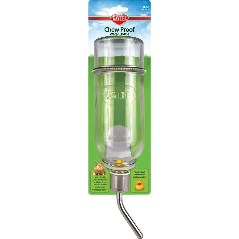 Kaytee Chew-Proof Glass Water Bottle 26 oz | Drip-Resistant Double-Ball Sipper Tube for Rabbits & Small Pets - Open Box