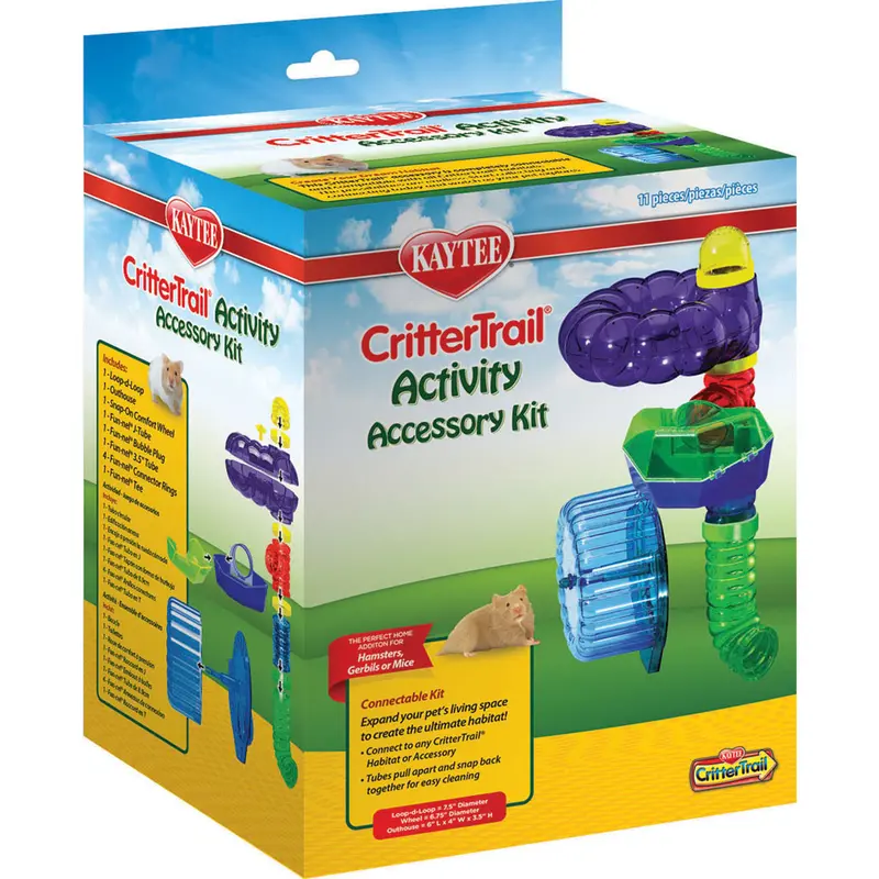 Kaytee CritterTrail Activity Habitat Accessory Kit | Loop 7.5” Dia, Wheel 6.75” Dia, Outhouse 6”L x 4”W x 3.5”H - Deal of The Week