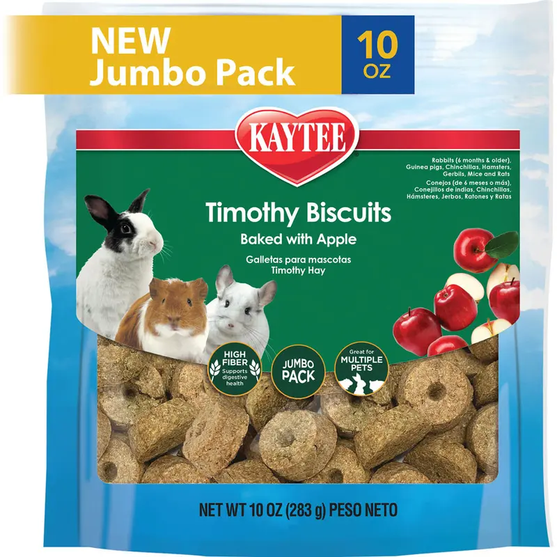 Kaytee Timothy Baked Biscuits Small Animal Treats 10 oz High Fiber Apple Chew Snack for Rabbits Guinea Pigs and Hamsters