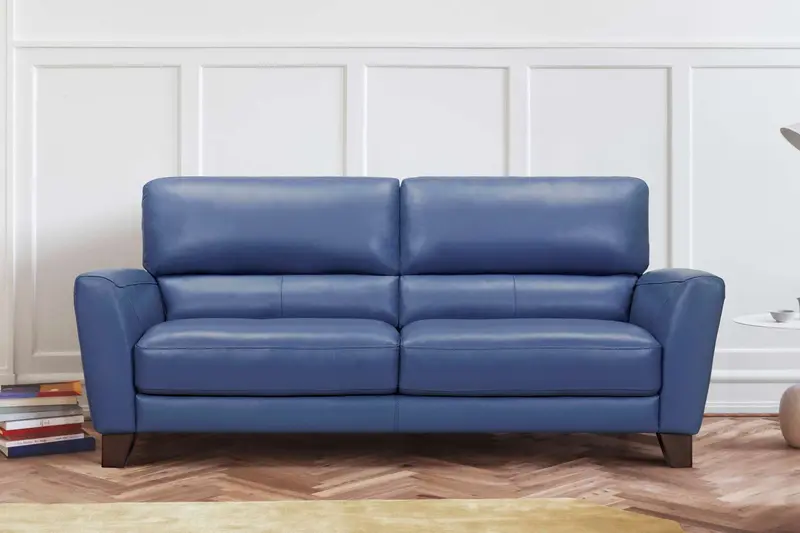 Kester 81" Square Arm Blue Genuine Leather Sofa By Armen Living