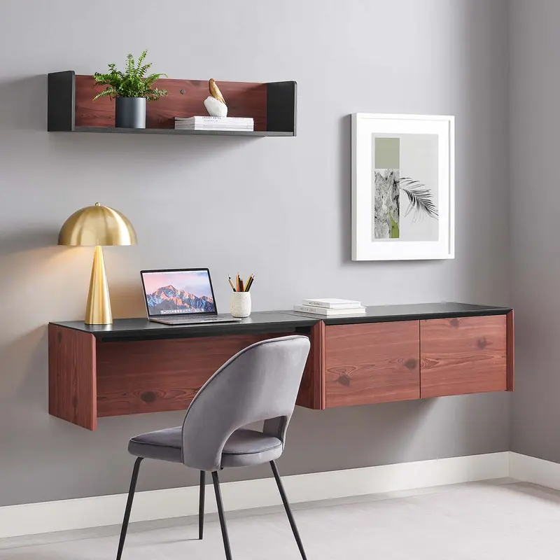 Kinetic 38" Wall-Mount Office Desk With Cabinet and Shelf By Modway - EEI-6311