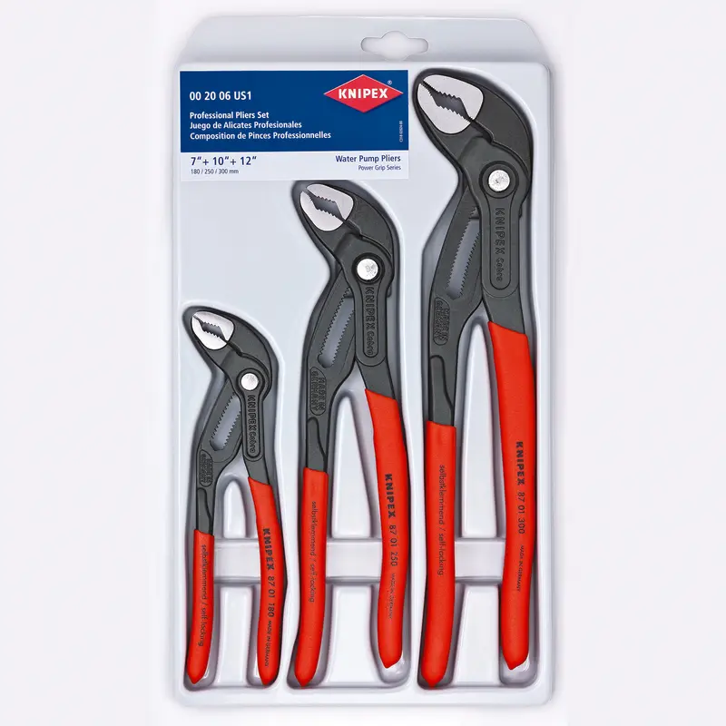 Knipex 3 pc Chrome Vanadium Steel Water Pump Pliers Set