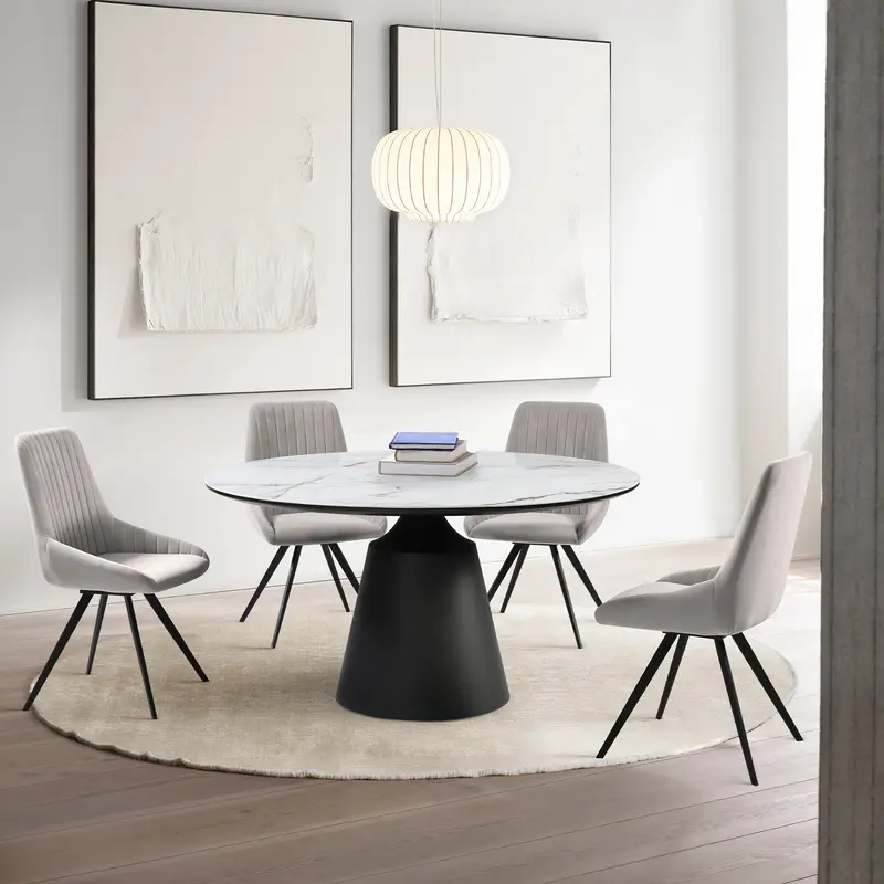 Knox Alison 5 Piece Dining Set with Gray Velvet Chairs By Armen Living