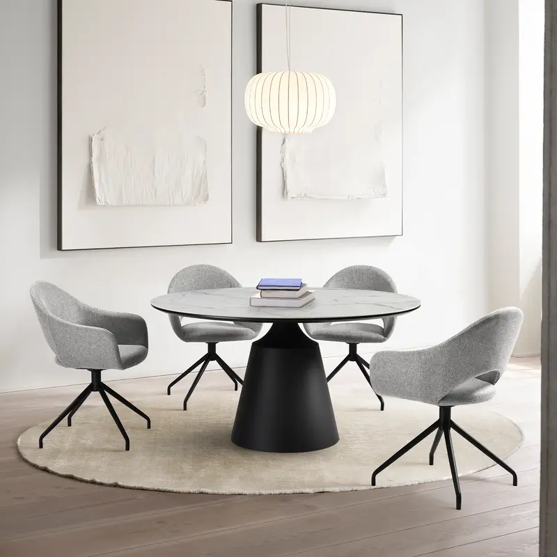 Knox Pria 5 Piece Dining Set with Stone Top and Gray Fabric Chairs By Armen Living