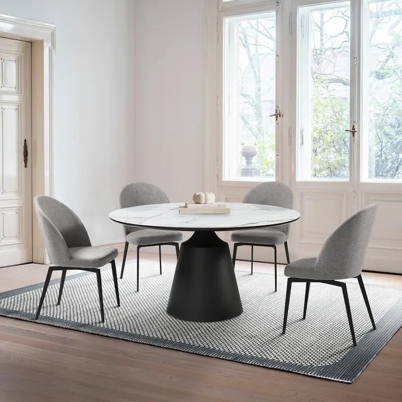Knox Sunny 5 Piece Dining Set with Gray Fabric Chairs By Armen Living