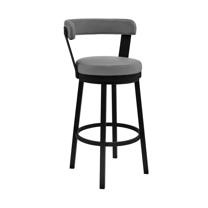 Kobe 26" Counter Height Swivel Bar Stool in Black Finish and Gray Faux Leather By Armen Living