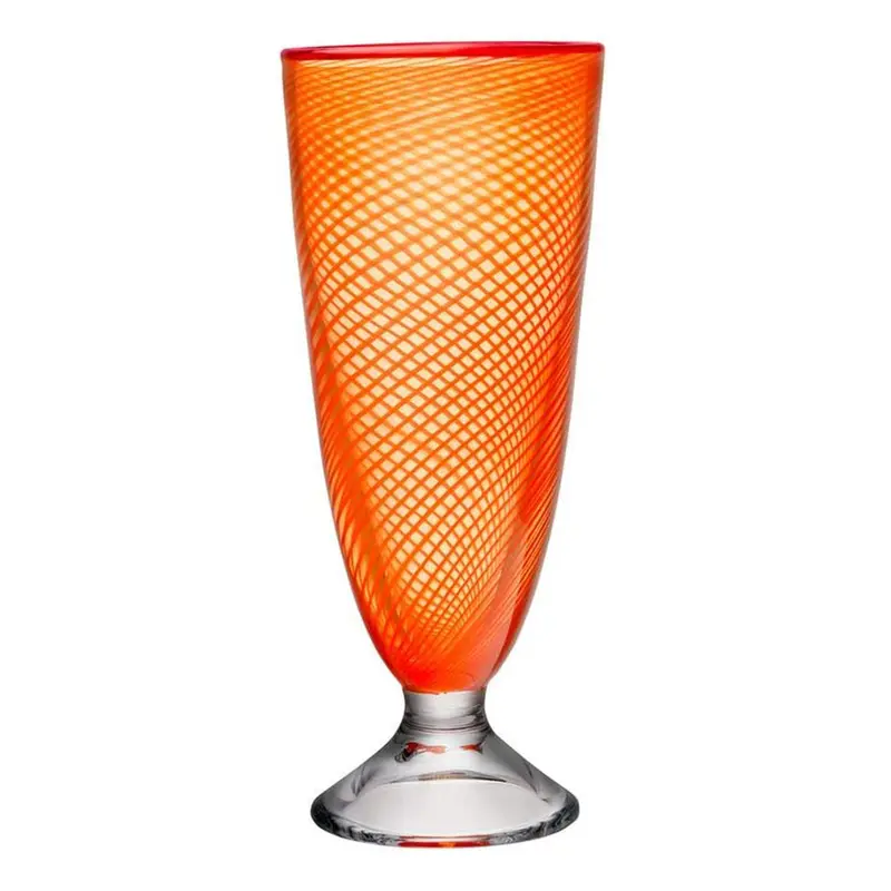 KOSTA BODA RED RIM FOOTED VASE ORANGE