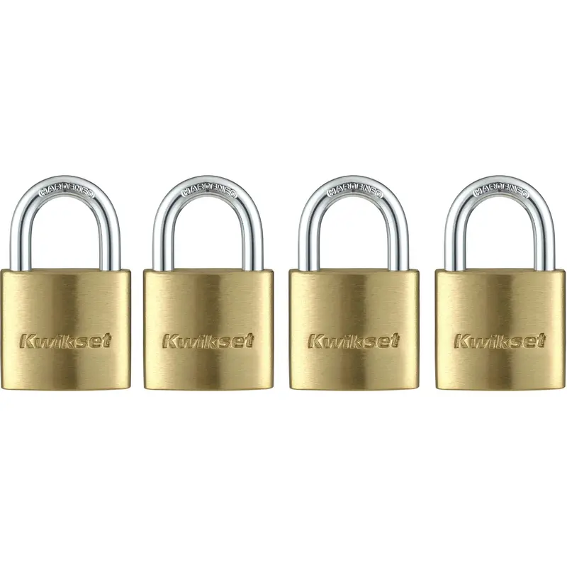 Kwikset 1-3/16" Brass Padlock KA with 5/8" Shackle 4/pk