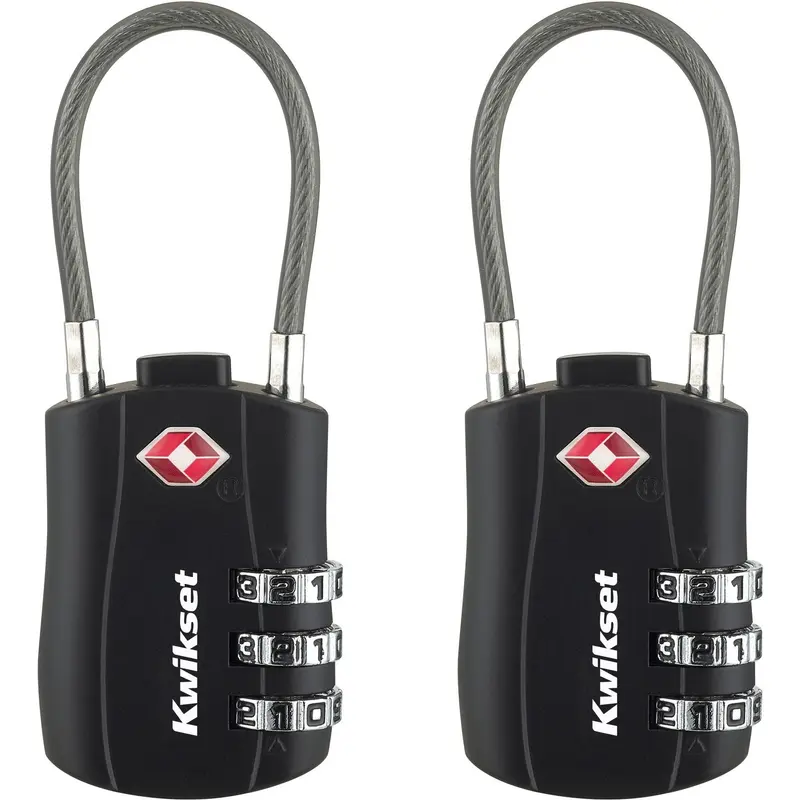 Kwikset 1-3/16" TSA Cable Combination Padlock with 1-1/2" Shackle 2/pk - Black