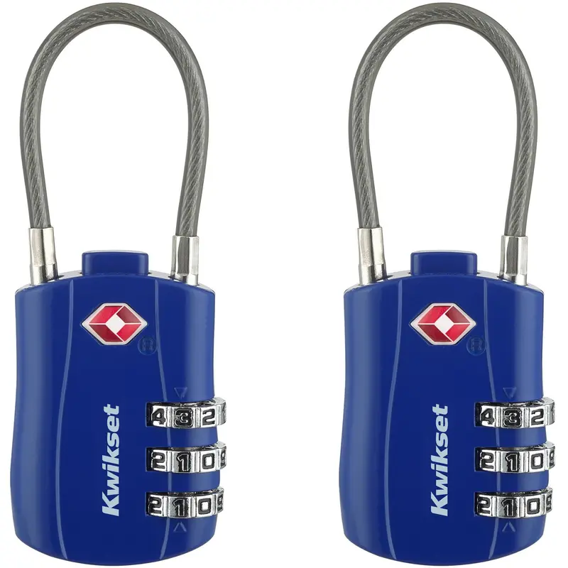 Kwikset 1-3/16" TSA Cable Combination Padlock with 1-1/2" Shackle 2/pk - Blue