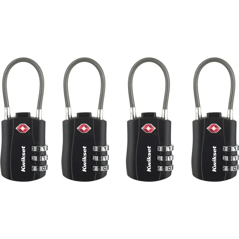 Kwikset 1-3/16" TSA Cable Combination Padlock with 1-1/2" Shackle 4/pk - Black