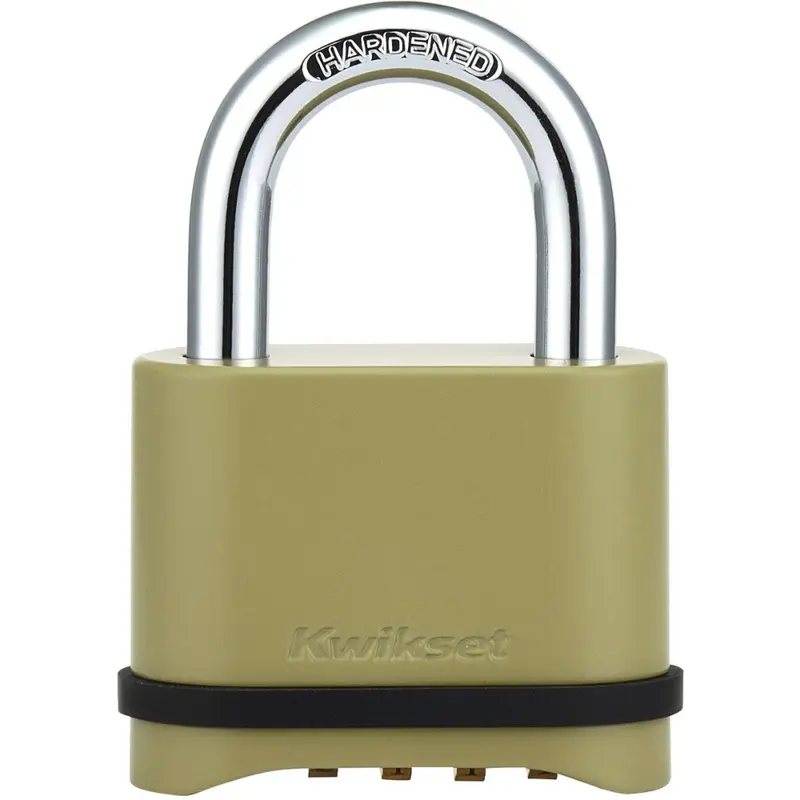 Kwikset 2 In. Zinc Combination Padlock with Resettable 4-Digit Lock and Hardened Steel Shackle Gold