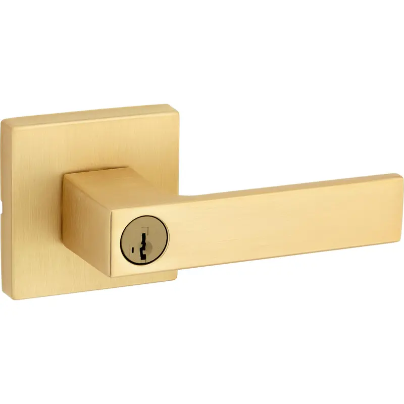 Kwikset Singapore Keyed Entry Door Lever, Satin Brass Finish, Square Rosette, 5-Pin SmartKey - Open Box