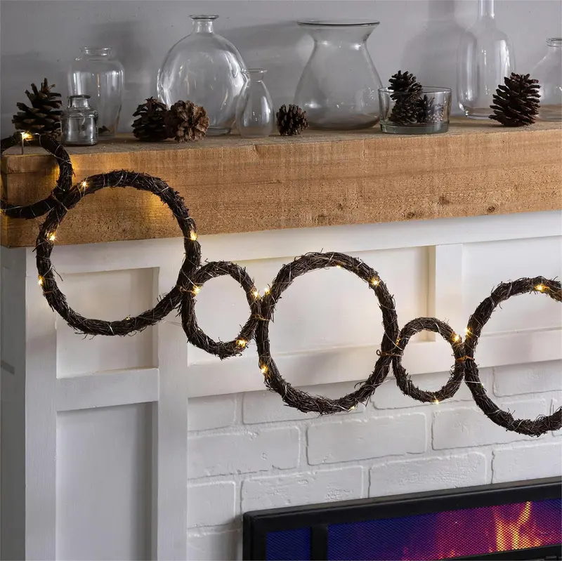 Large and Small Circle Grapevine Lighted Garland