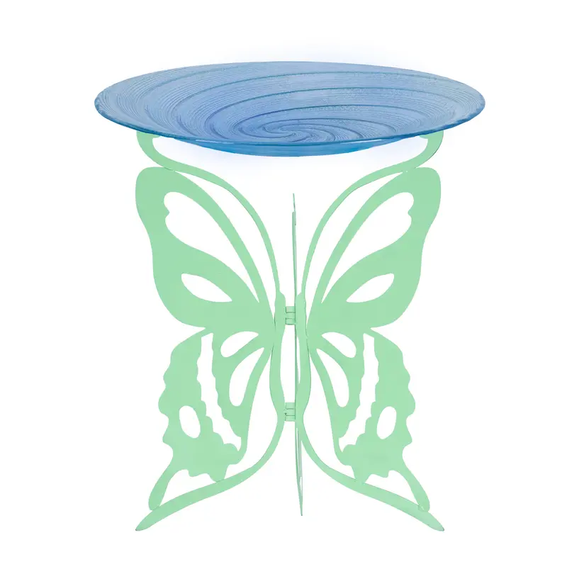 Laser Cut Bird Bath Stand with Glass Embossed Bird Bath Set, Butterfly,2gb7001ecm