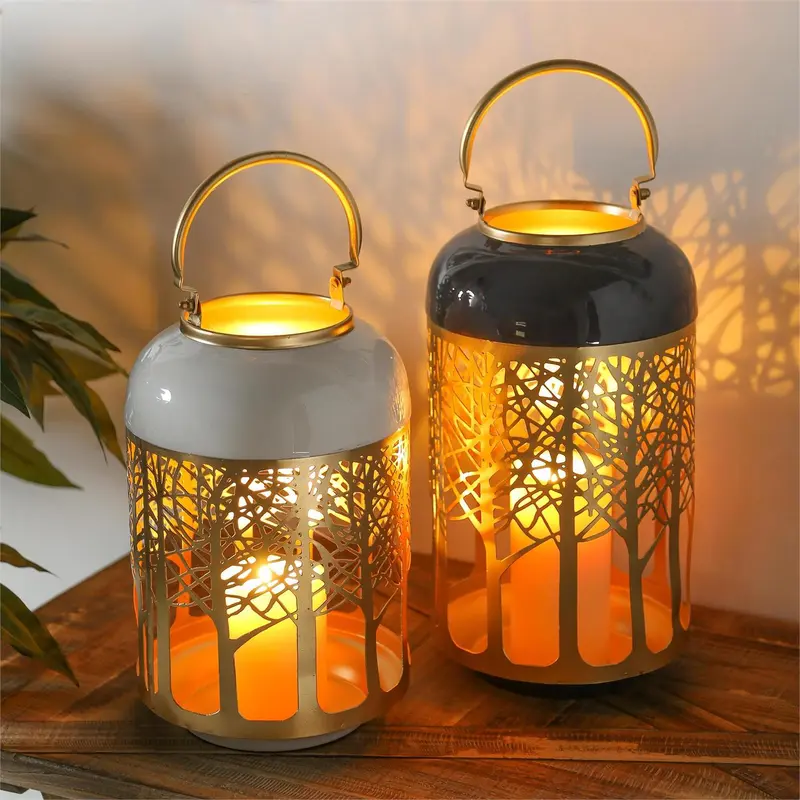 Lasercut Metal Lanterns, Set of 2