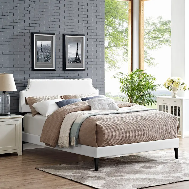 Laura Vinyl Queen Platform Bed with Squared Tapered Legs by Modway