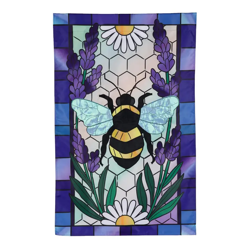 Lavender Honey Bee Applique House Flag