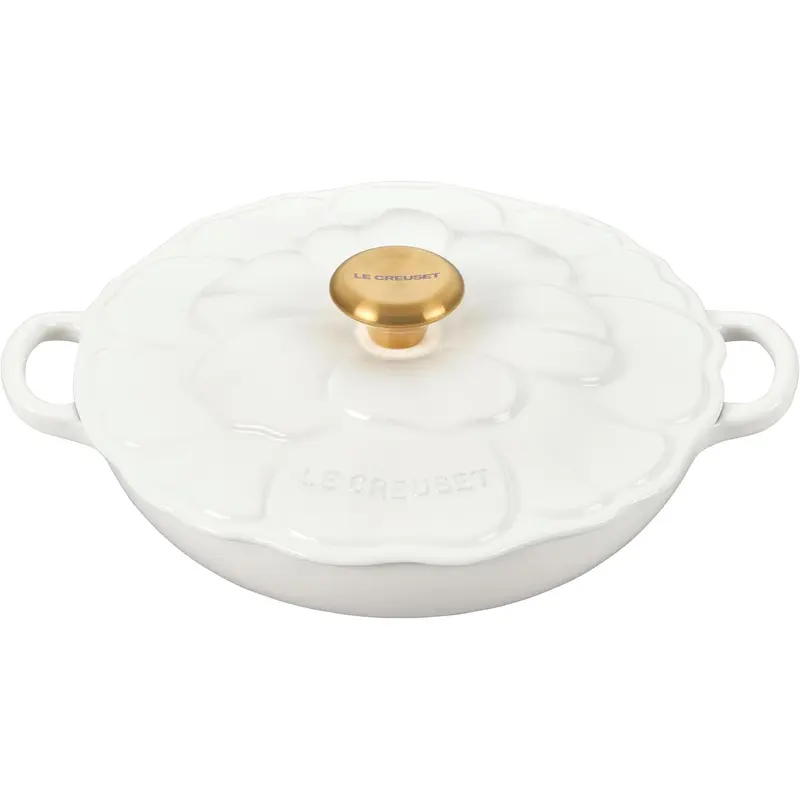 Le Creuset 2.25 qt. Signature Petal Braiser with Light Gold Knob, White