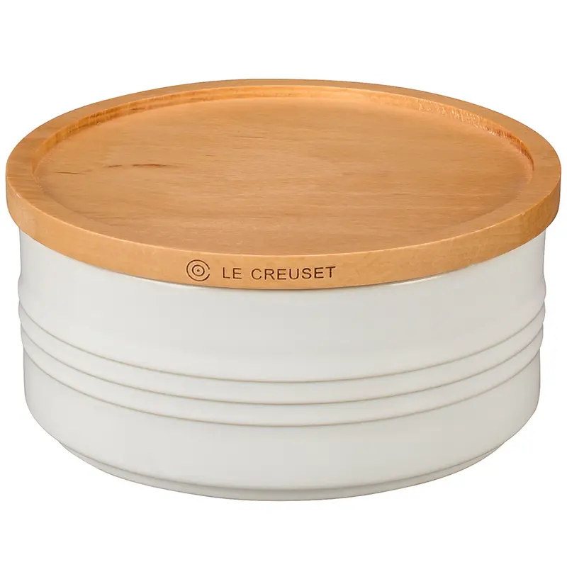 Le Creuset 23-Ounce Stoneware Canister with Wood Lid - White