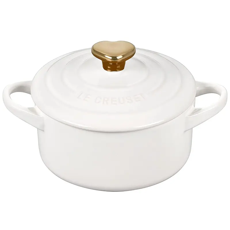 Le Creuset Mini Round Cocotte - White w/ Gold Heart Knob