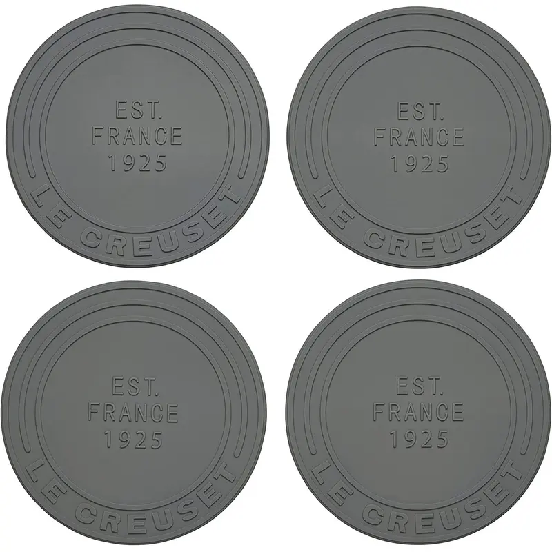 Le Creuset Set of 4 - 4" diameter Silicone Coasters (est. 1925) - Oyster