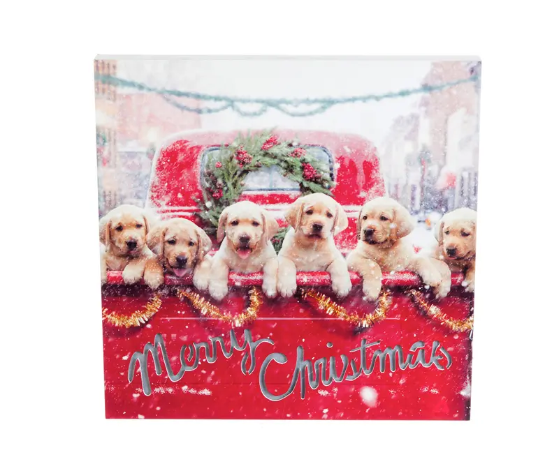LED Canvas Wall Decor, Lab Puppies in Red Truck,6ltc6606
