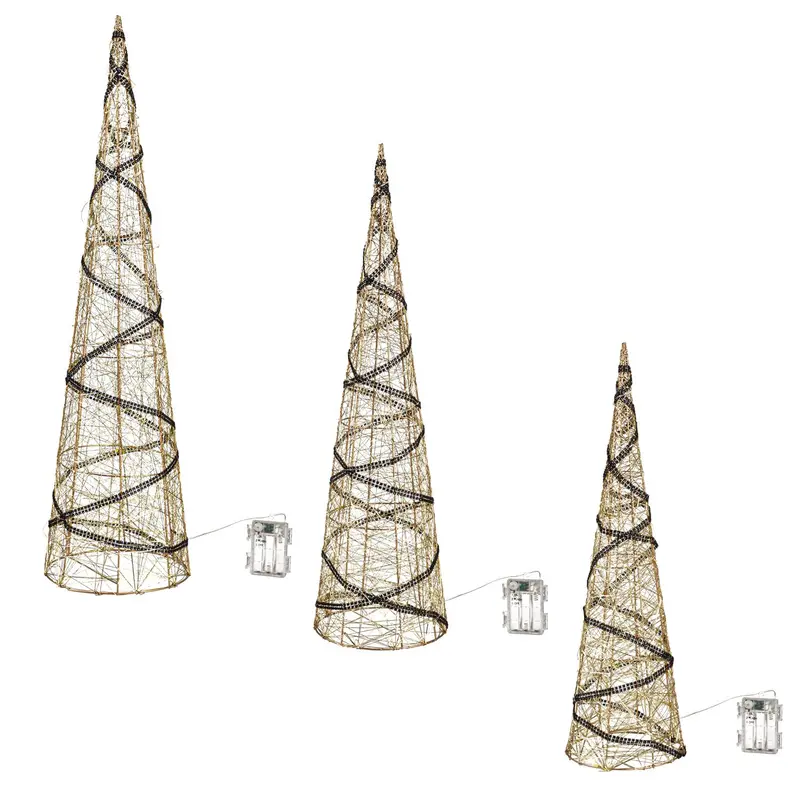LED Christmas Tree Décor, Black Stripes, Set of 3