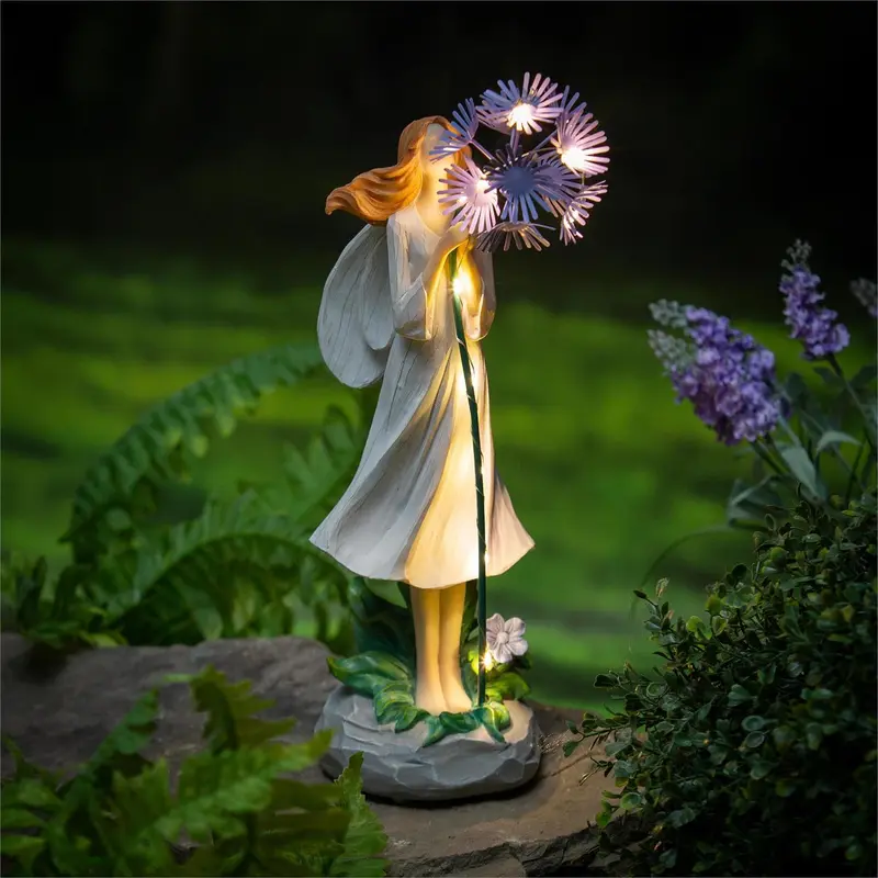 LED Garden Angel Statuary, Purple Flower