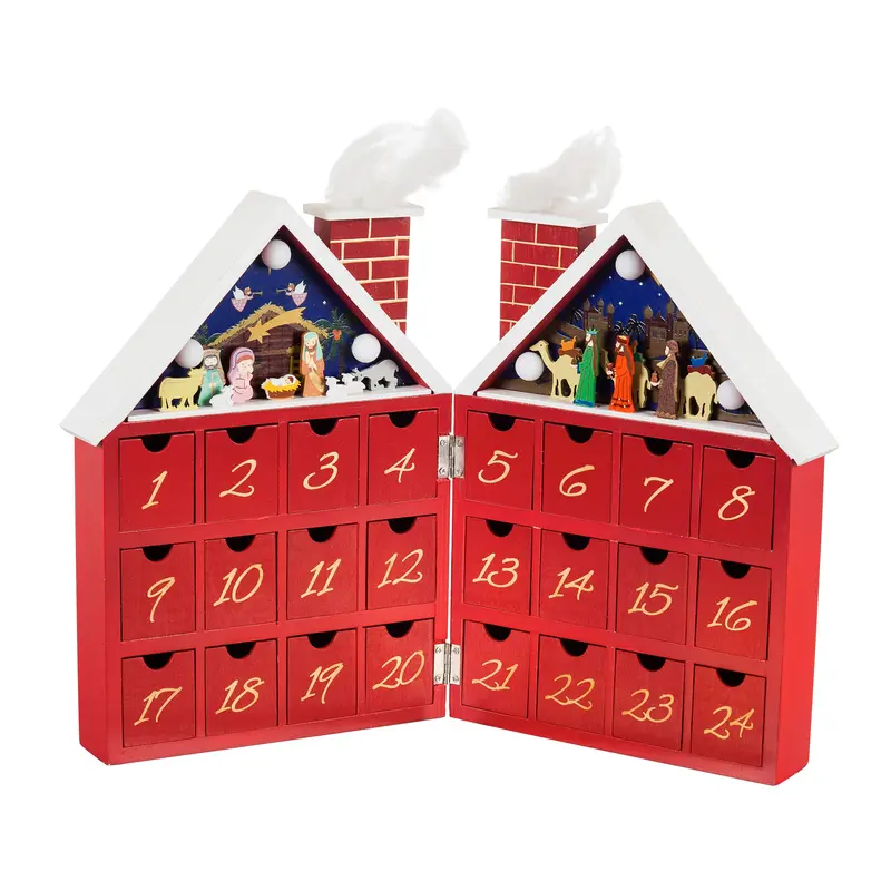 LED Nativity Wooden Advent Calendar Tabletop Decor,8led516