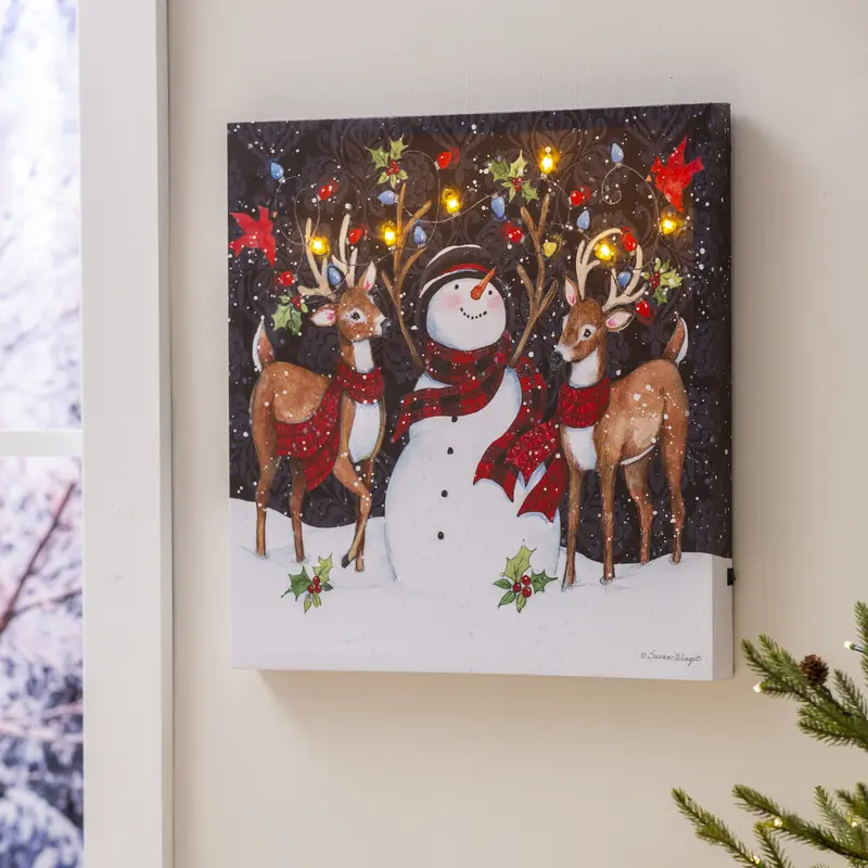 LED Snowman & Reindeer Canvas 20"W x 20"H