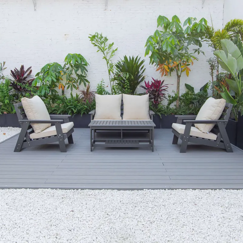 LeisureMod Alpine Poly Lumber 4-Piece Weather Resistant Patio Conversation Set