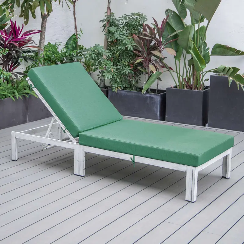 LeisureMod Chelsea Modern Outdoor Weathered Grey Chaise Lounge Chair With Cushions